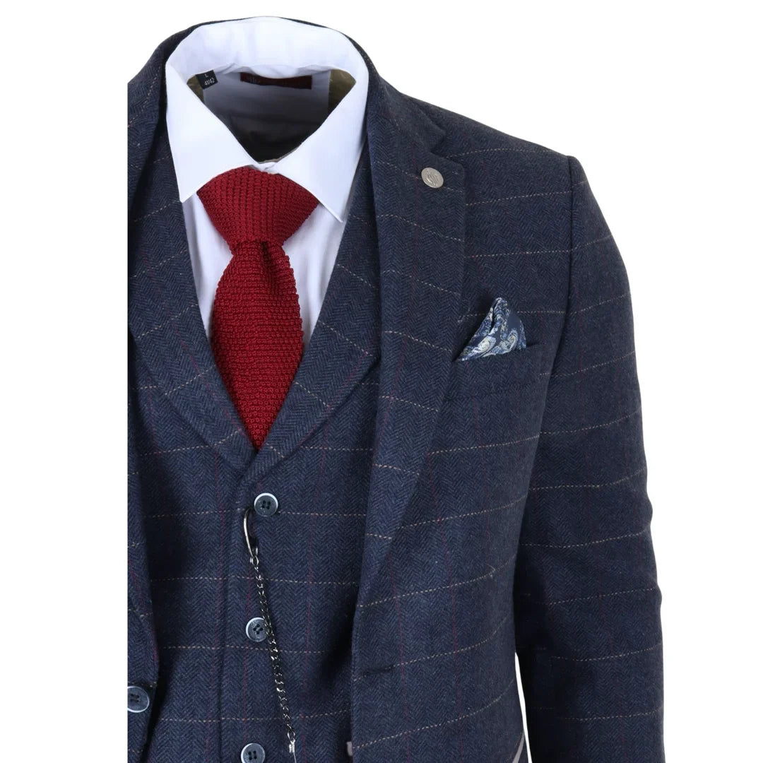 TP-32 - Pánský třídílný oblek z vlněné směsi ve stylu Gatsby, tmavě modrý