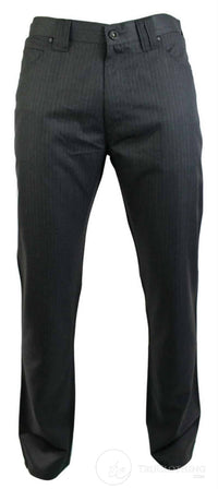 Mens Pin Stripe Straight Cut Trousers Smart Casual Grey Short Reg Long Office Work