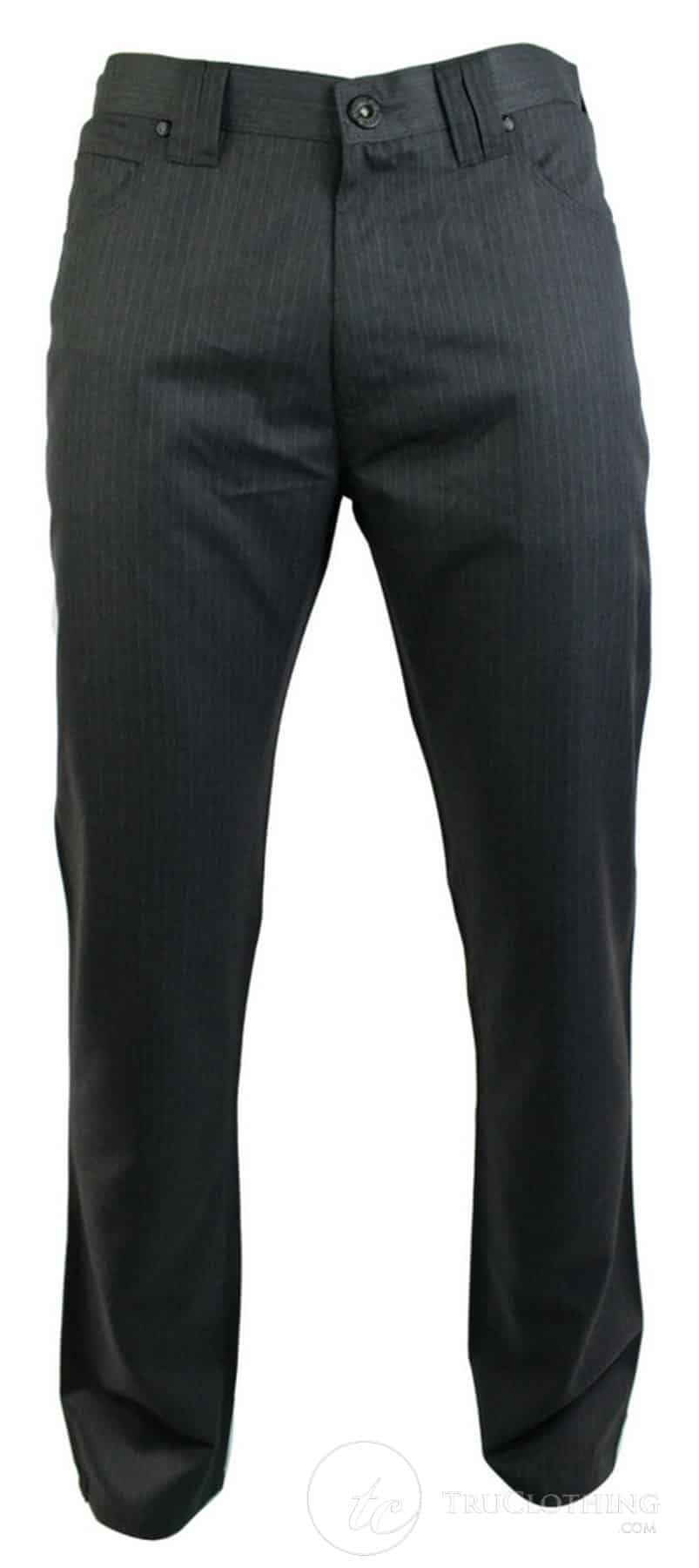 Mens Pin Stripe Straight Cut Trousers Smart Casual Grey Short Reg Long Office Work