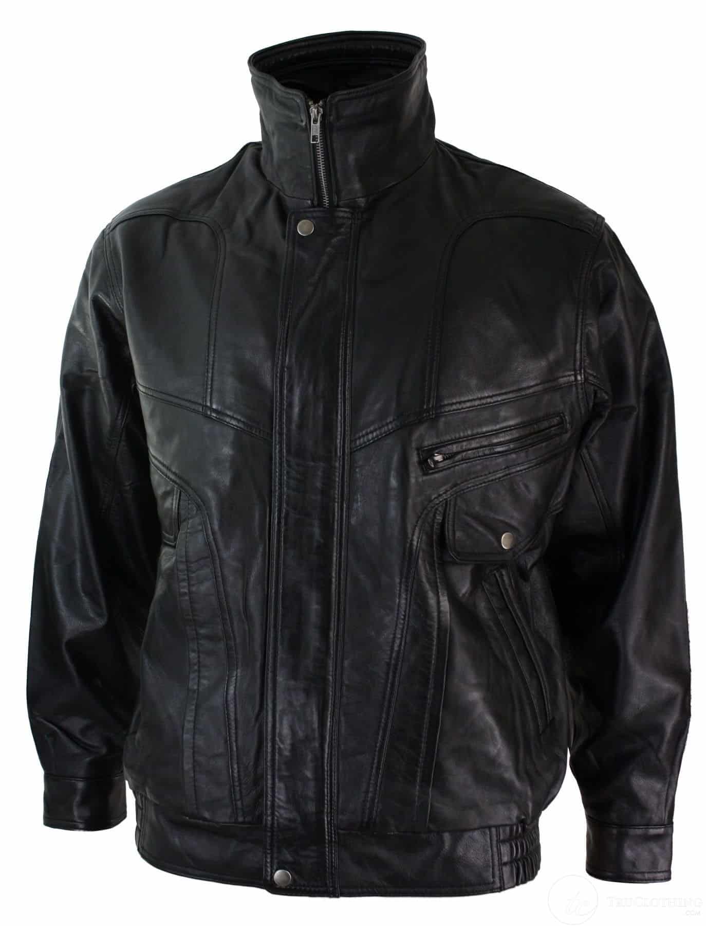Mens Classic Bomber Black Nubuck Washed Brown Real Leather Jacket-Black