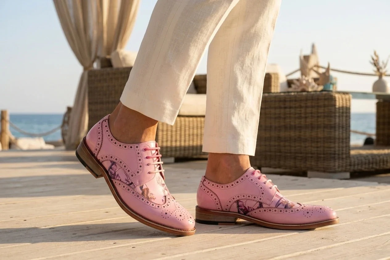 Pánské růžové květinové brogues s křídlovým vzorem Wolf