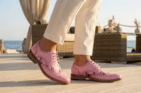 Pánské růžové květinové brogues s křídlovým vzorem Wolf
