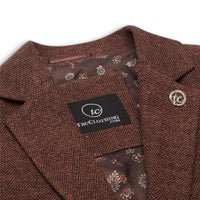 WS-12 - Dámský tvídový oblekový blejzr s motivem rybí kosti, vlněný, rezavě hnědý