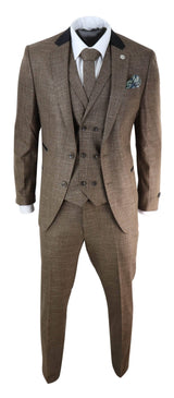 Mens 3 Piece Brown Tailored Fit Suit
