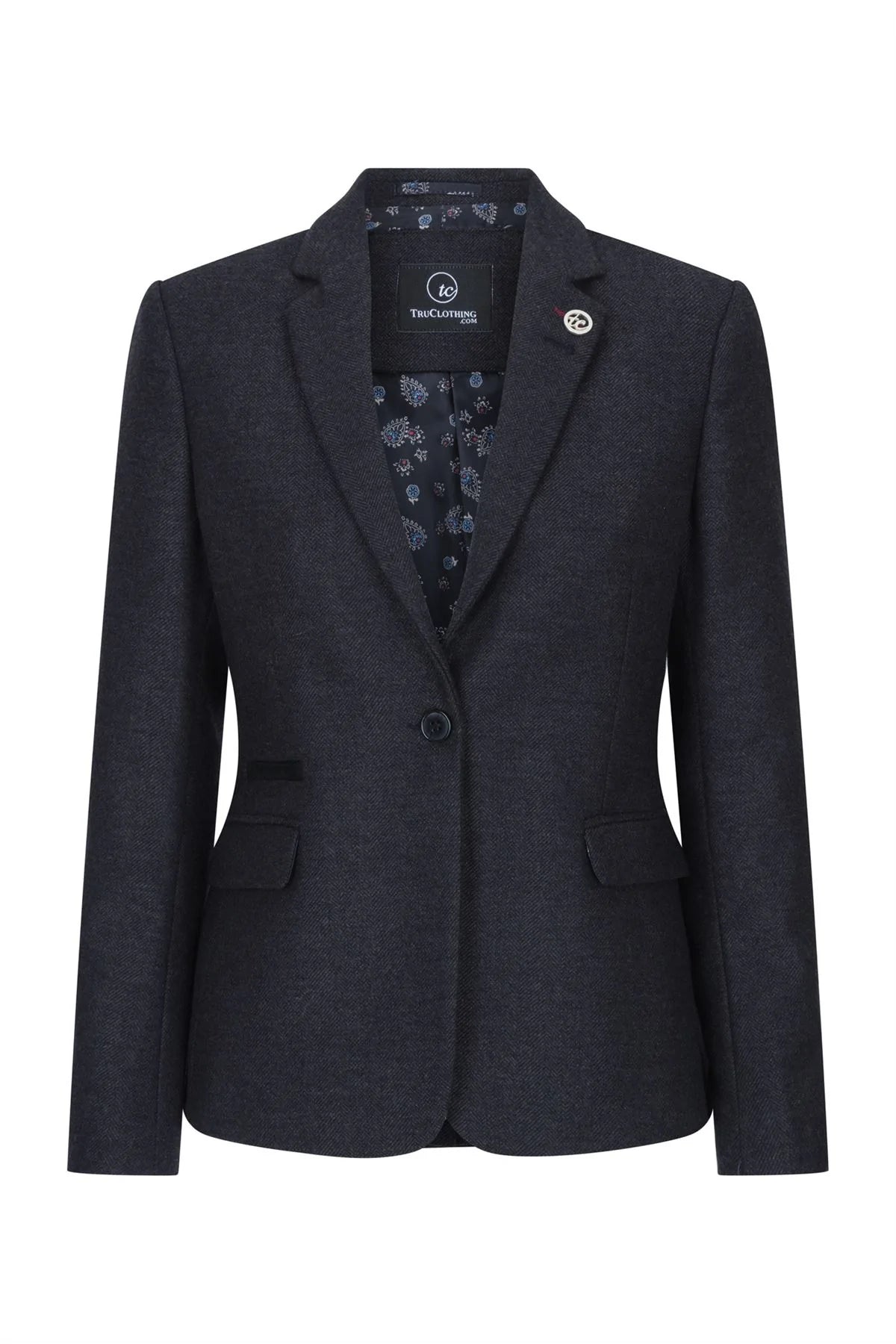 Women Black jacket  Tweed Herringbone Wool Classic Smart Casual Vintage 1920s