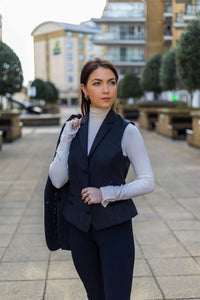 Women Black Waistcoat Tweed Herringbone Wool Classic Smart Casual Vintage 1920s