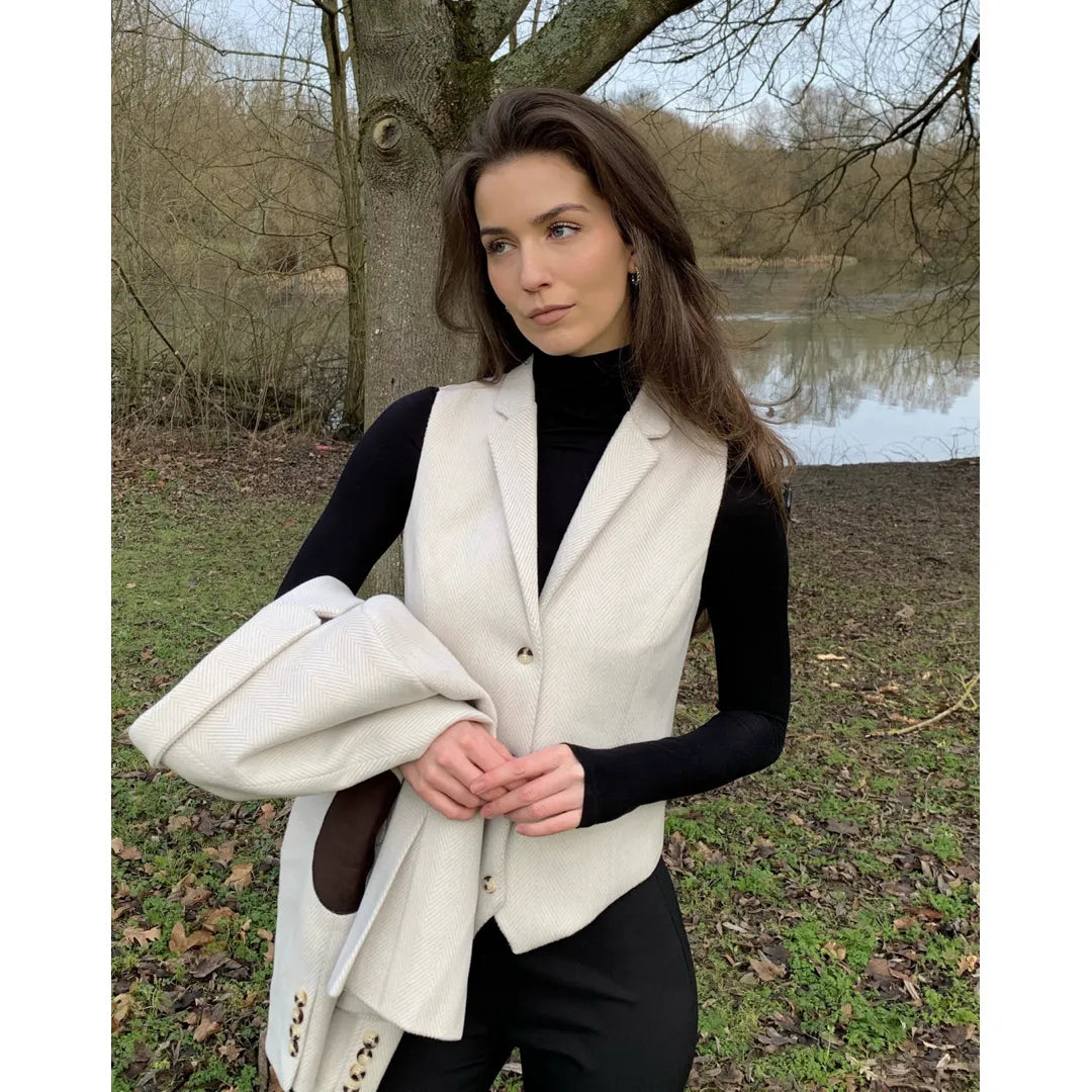 WSN15 - Dámská krémová tvídová vesta z vlněné směsi