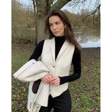 WSN15 - Dámská krémová tvídová vesta z vlněné směsi