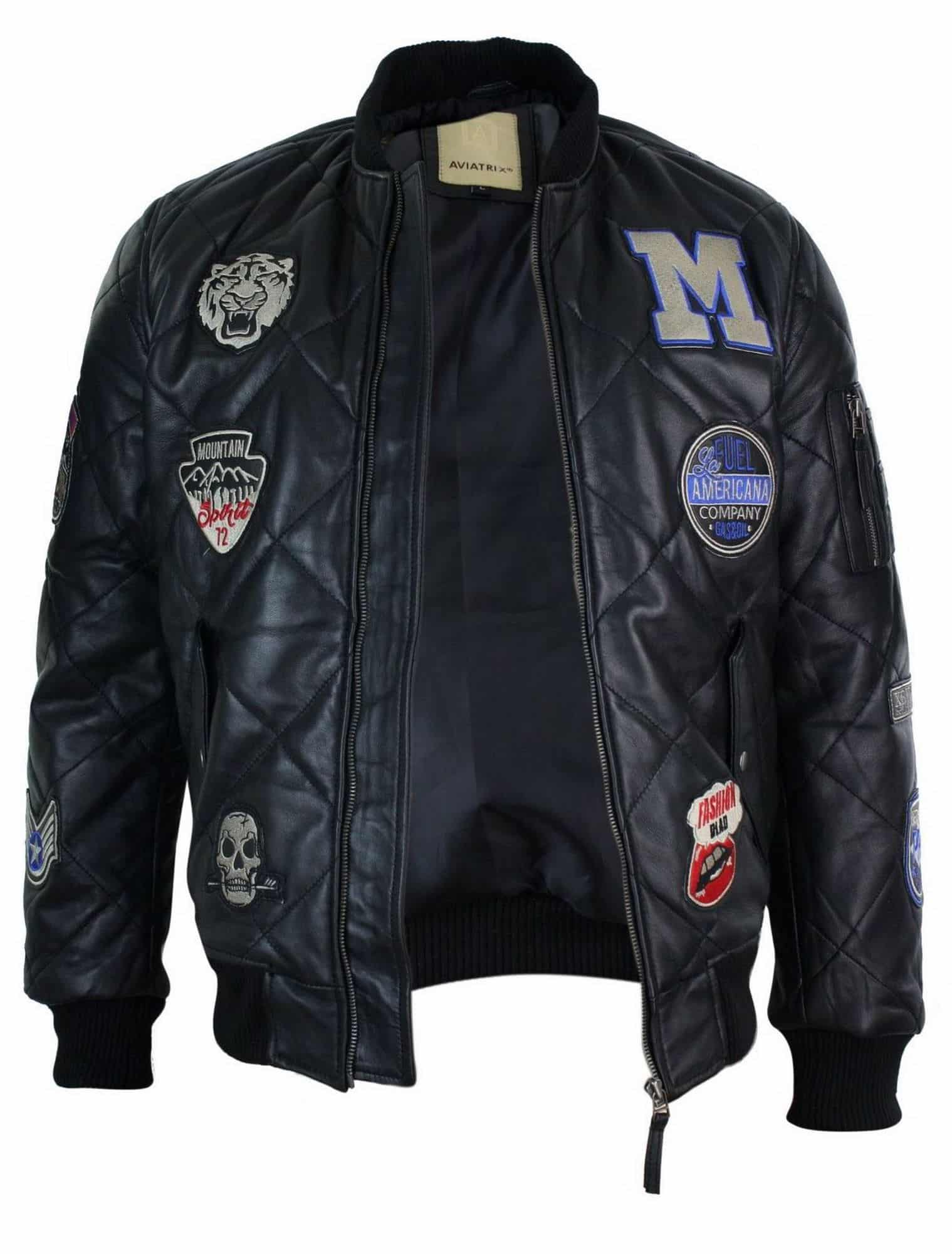 Mens Real Lether Quilted Puffer Varsity Baseball Bomber Letterman Jacket Badge